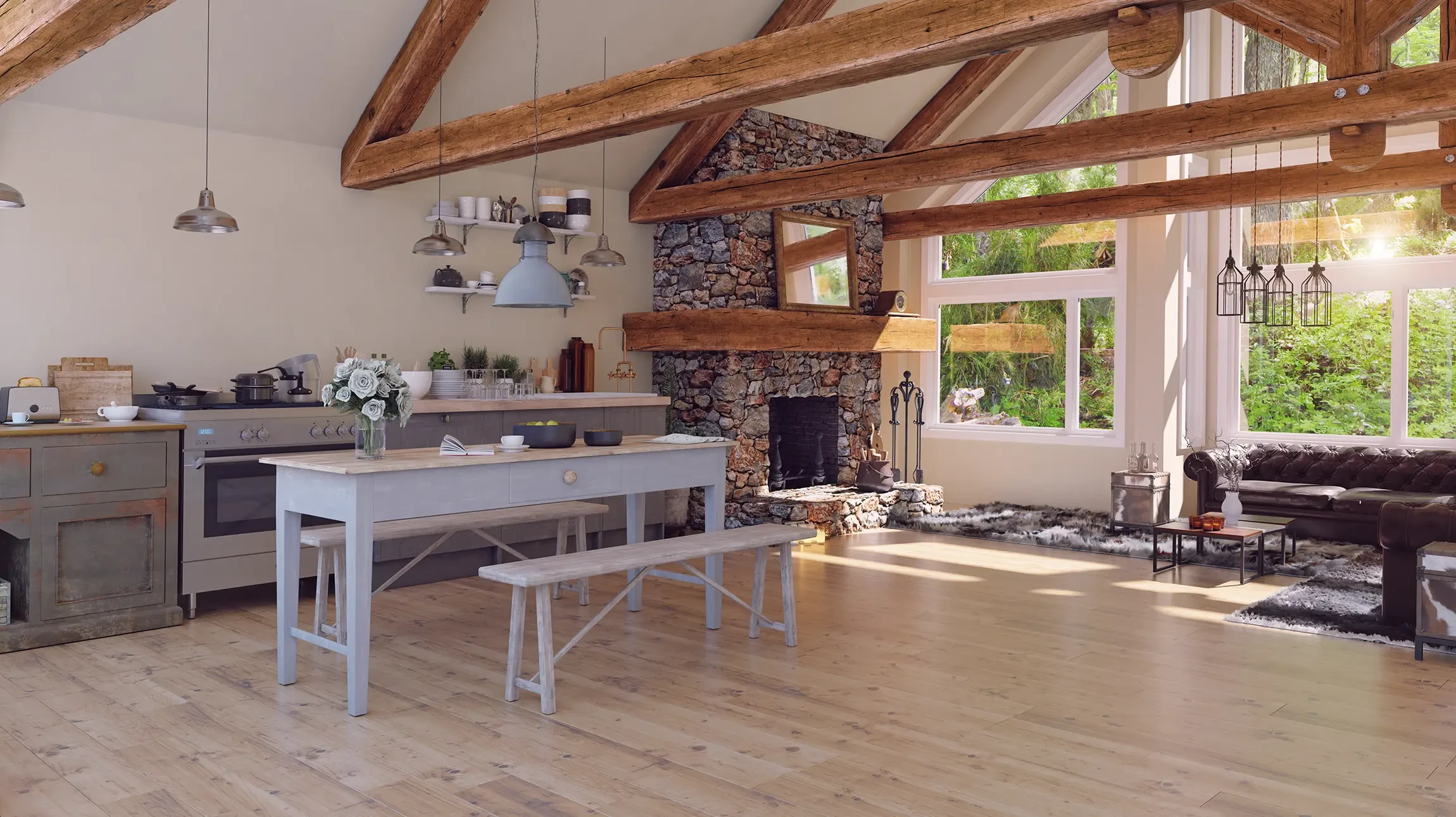 Villa contemporaine avec piscine à débordement sur terrasse en bois exotique